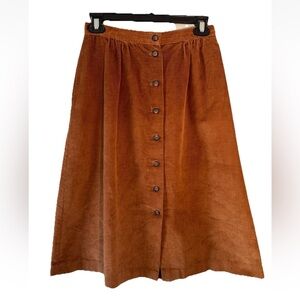Panther Corduroy Midi Skirt Womens 9/10 Brown Vintage Button Down Classic Pleat